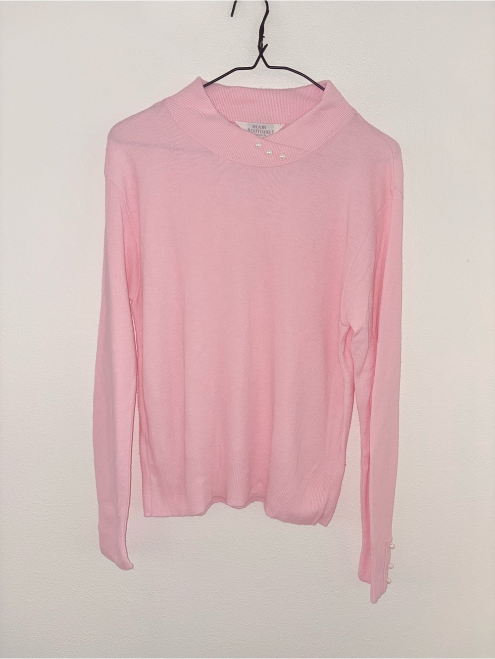 Light Pink Pearl-Trim Knit Pullover Sweater